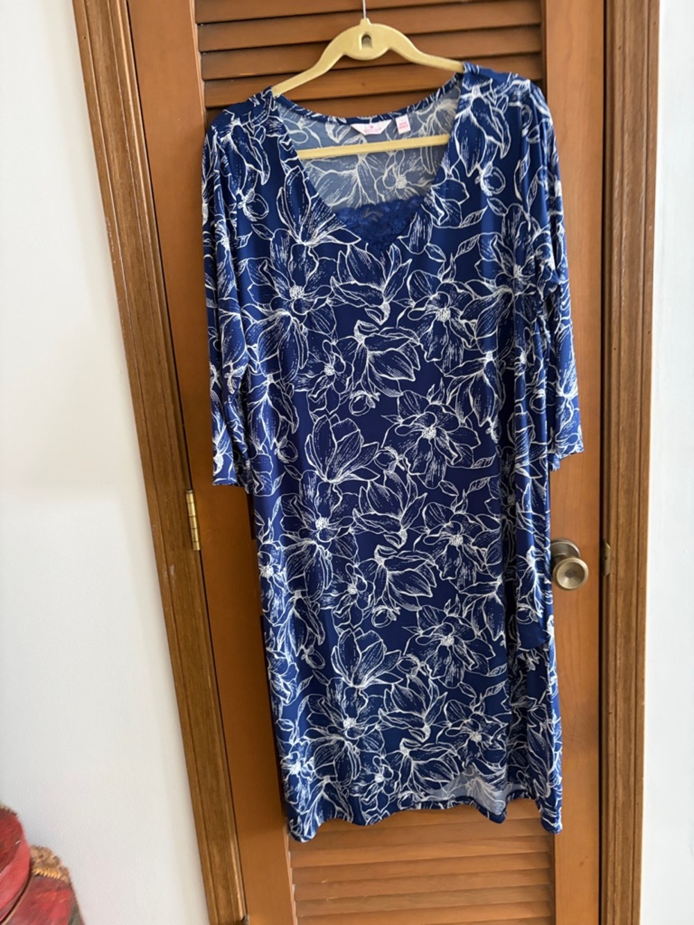 Navy Blue Floral Knee-Length Dress
